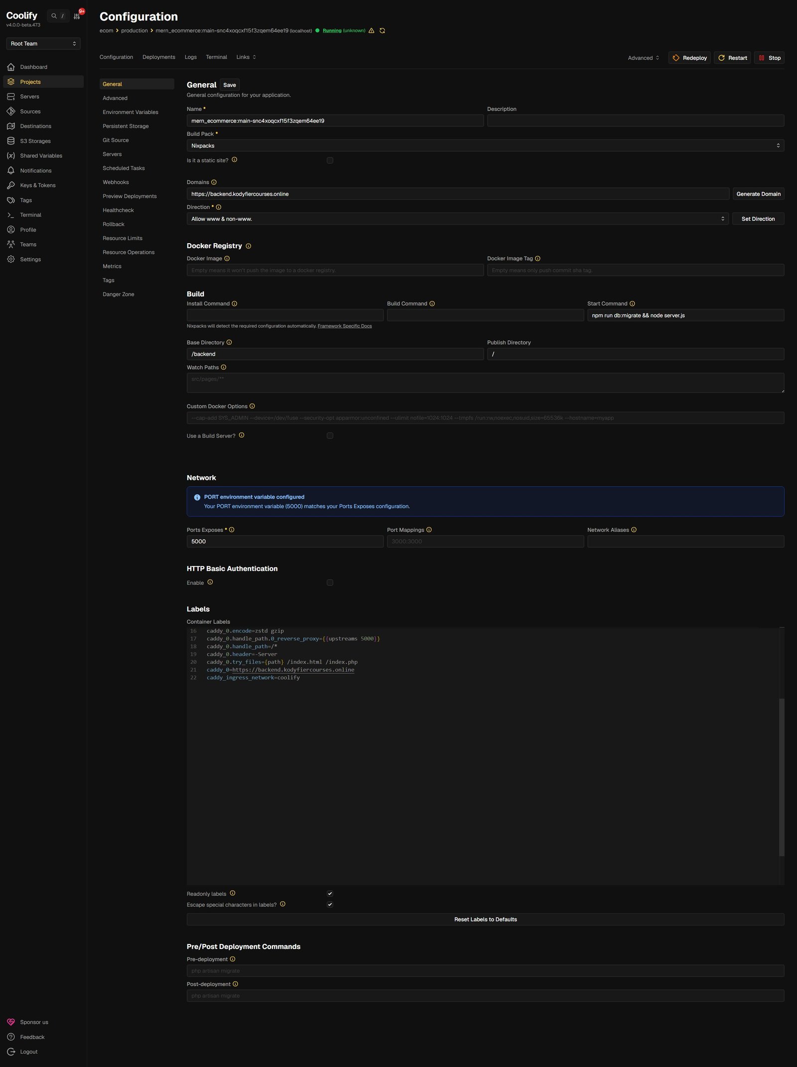 Backend Coolify Config