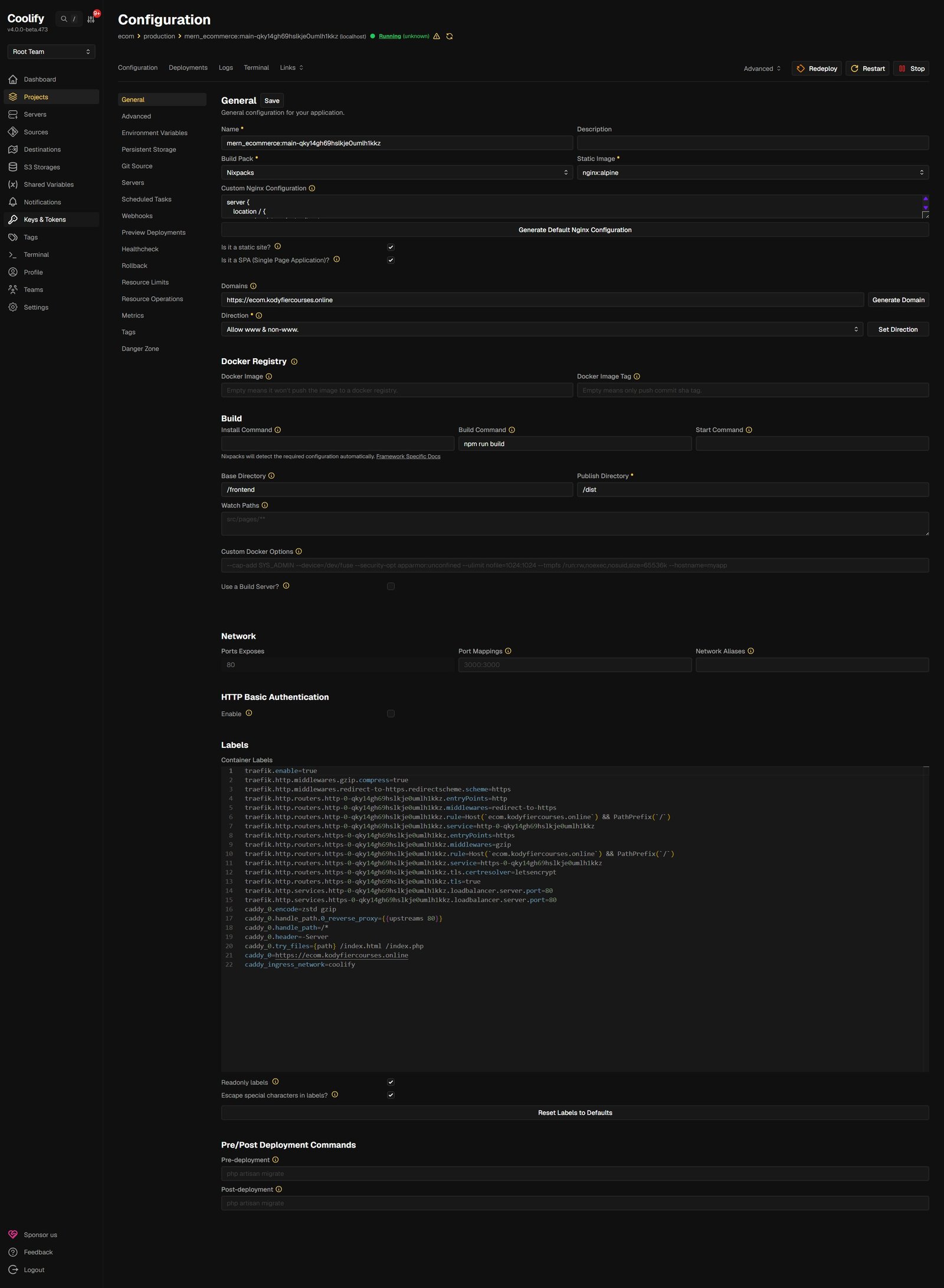 Frontend Coolify Config