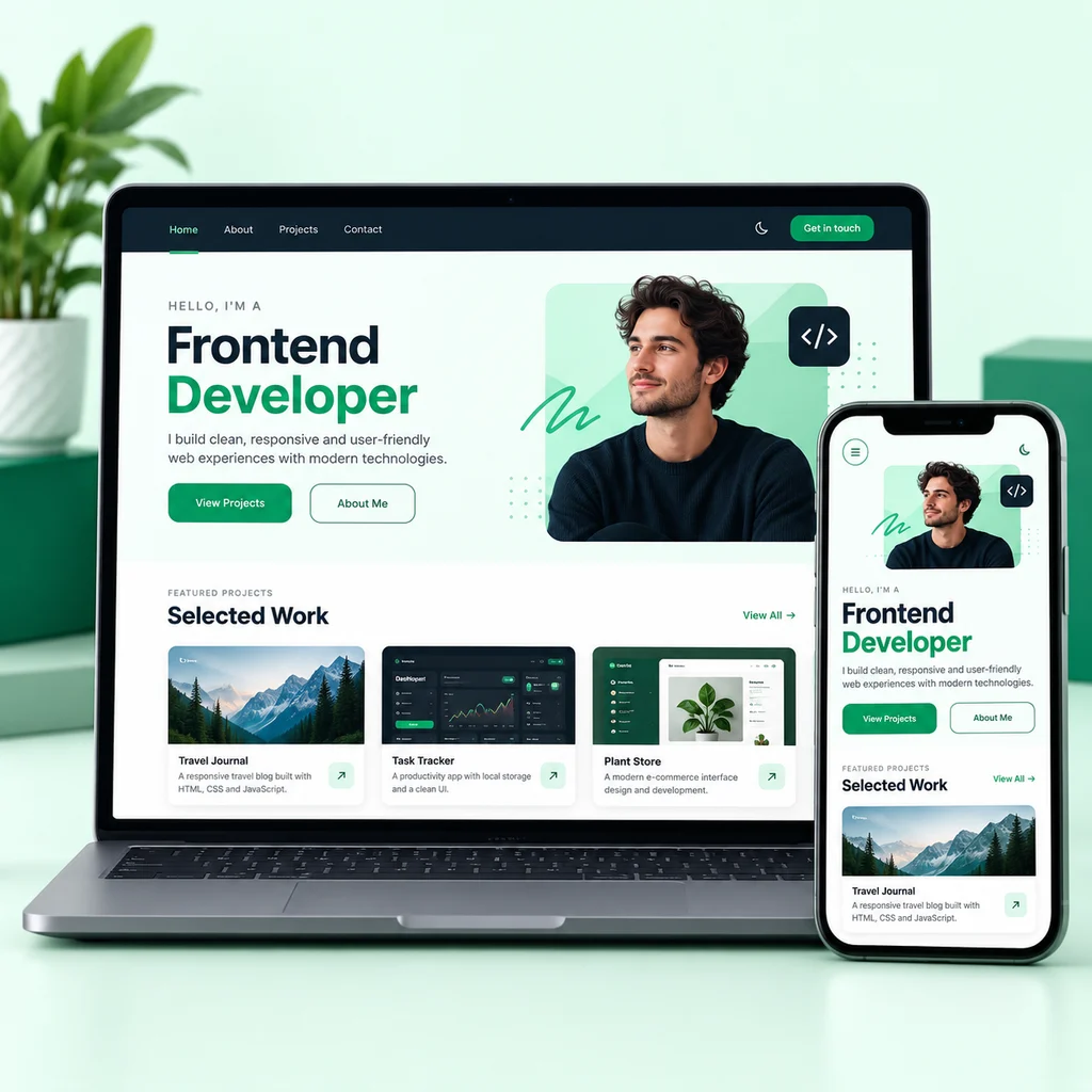 Responsive portfolio page project on desktop and mobile