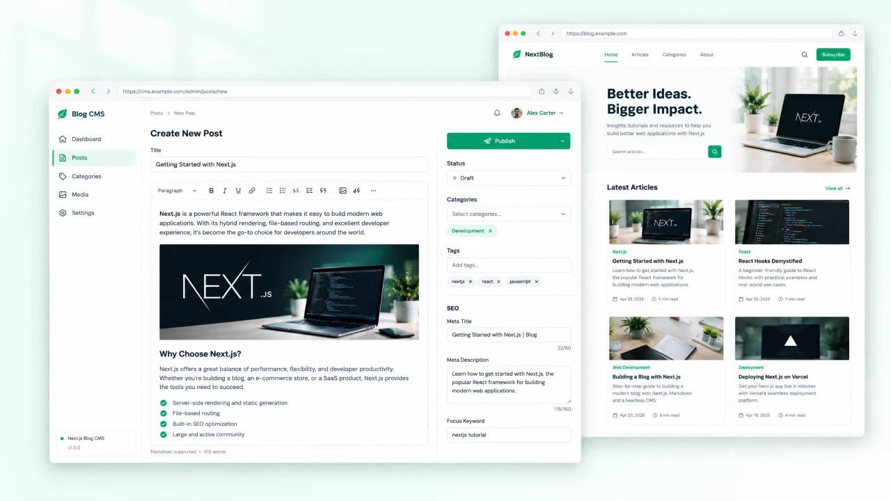 Blog CMS project built with Next.js: post editor and public blog