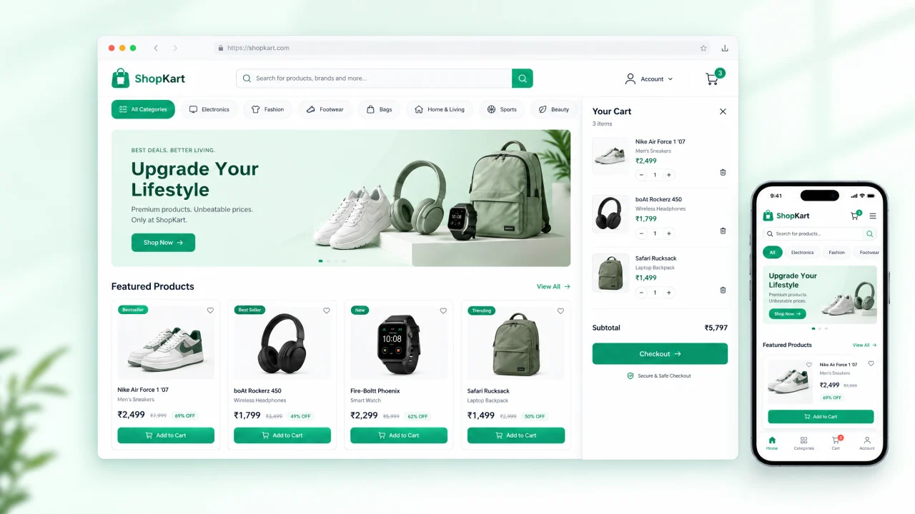 Full stack e-commerce app project with product grid and cart drawer