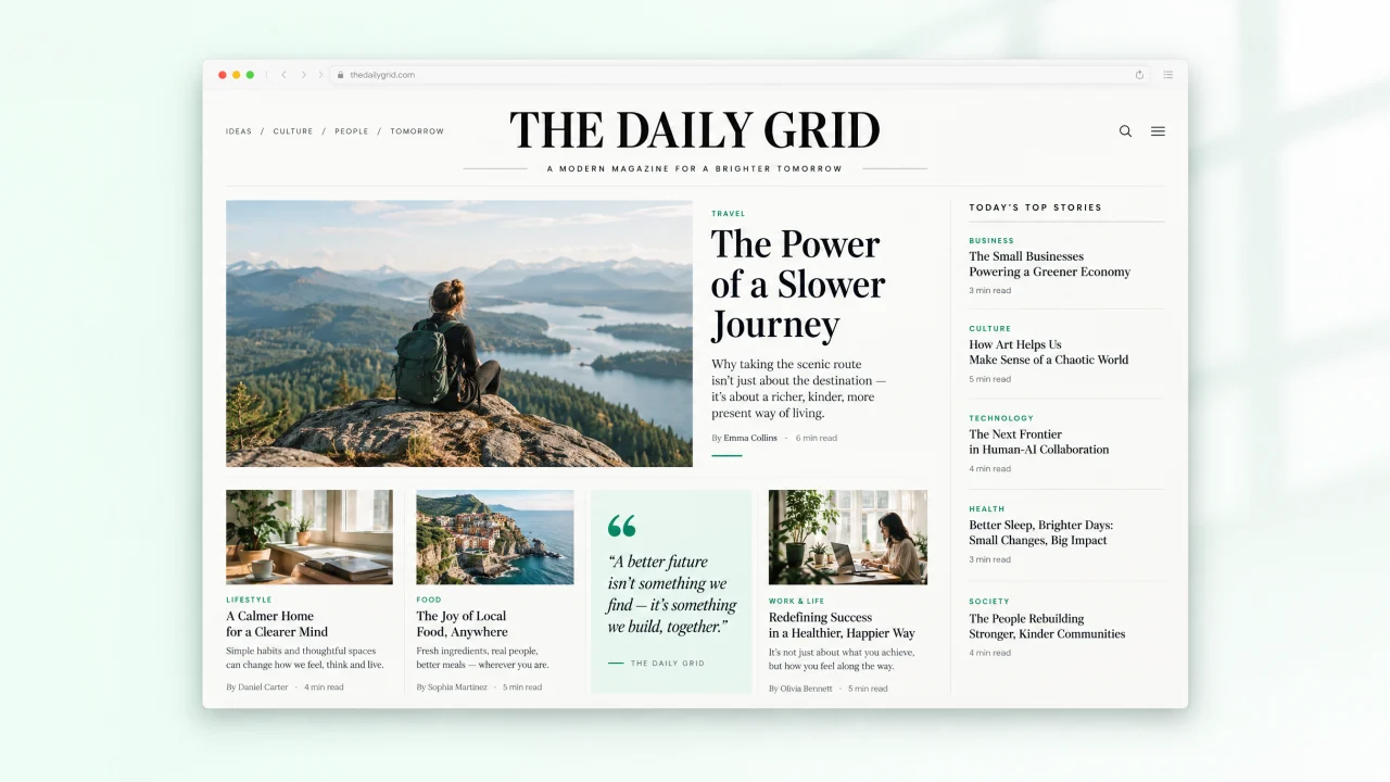 Editorial magazine page built with CSS Grid