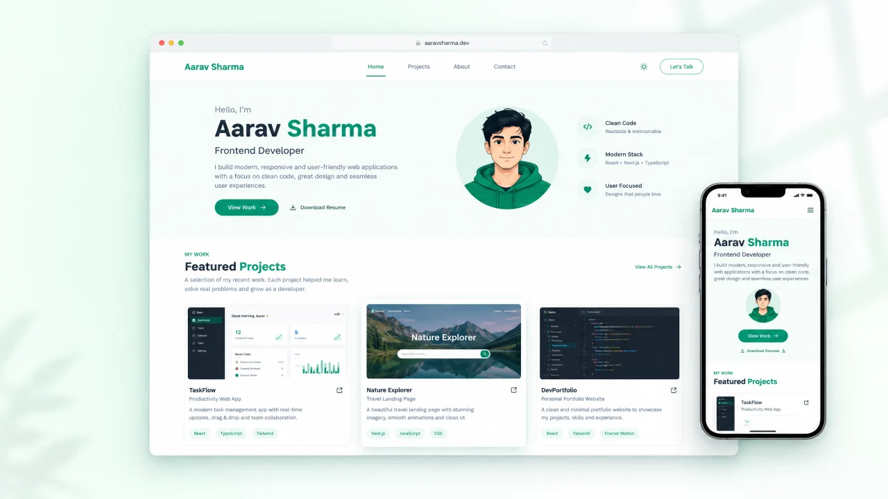 Responsive portfolio page project on desktop and mobile